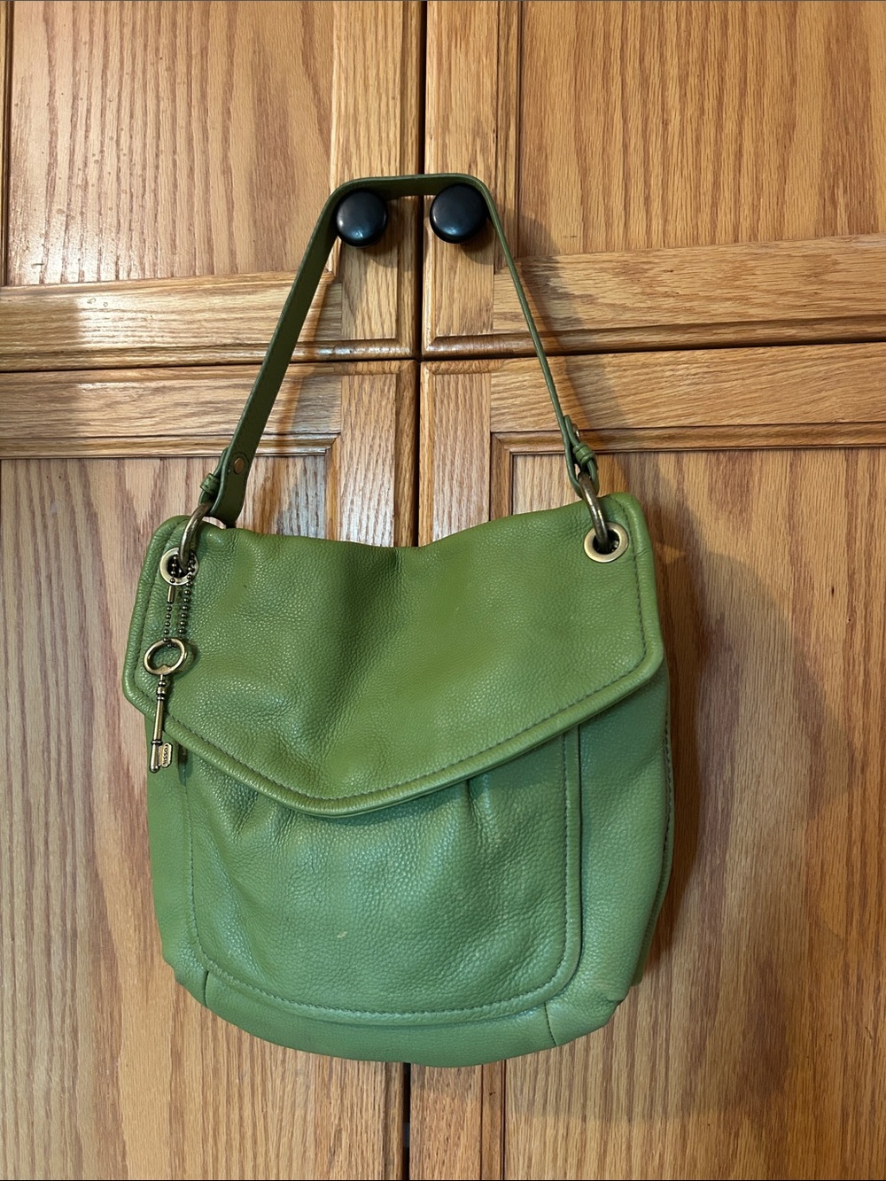 Fossil Green Pebbled Leather Hobo Shoulder Bag